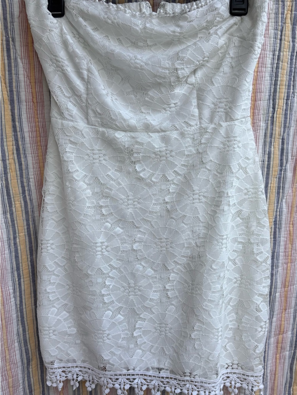 Accidentally in Love White Lace Strapless Dress with Crochet Hem Size 7